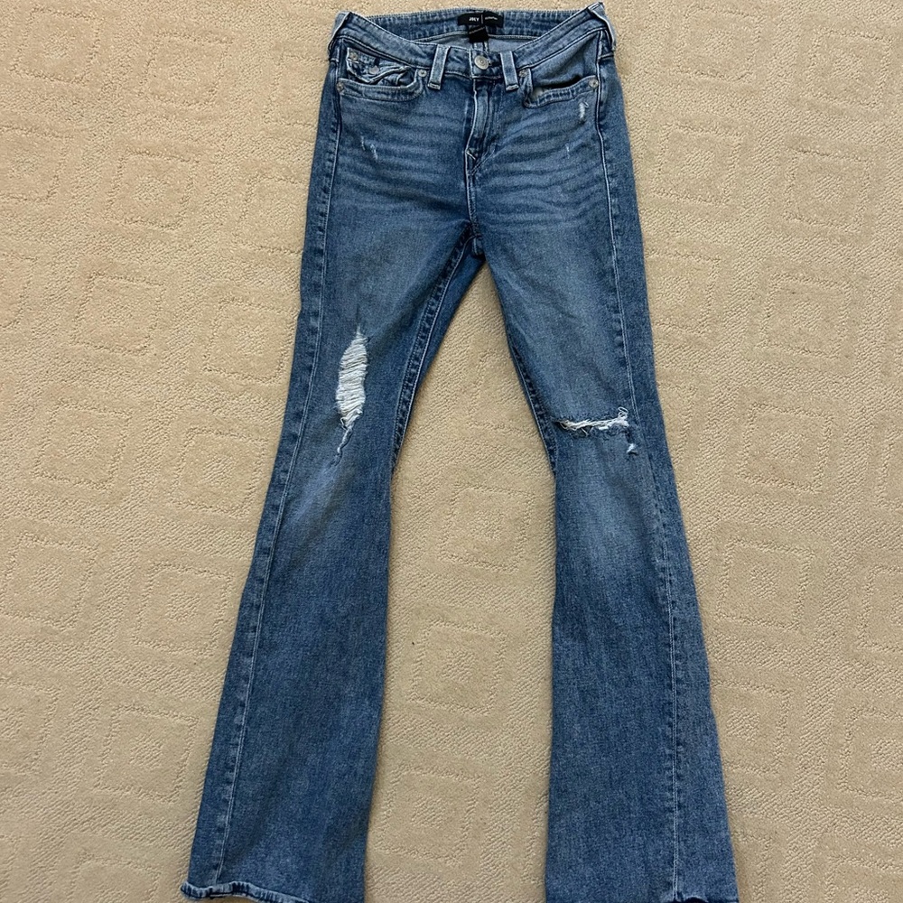 True Religion Blue Flare Distressed Jeans